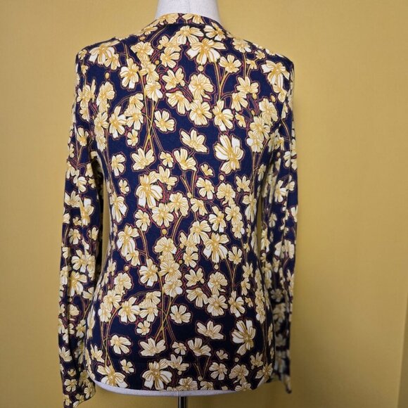J Crew Caryn Cardigan Floral Yellow Black Red Medium F4734 FA16 Button Cotton - Picture 2 of 8